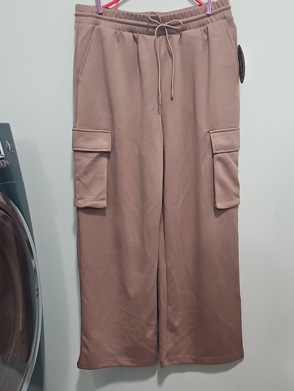 Womens Scoop  Cargo Knit Lounge Pants - Net Color Mushroom Large